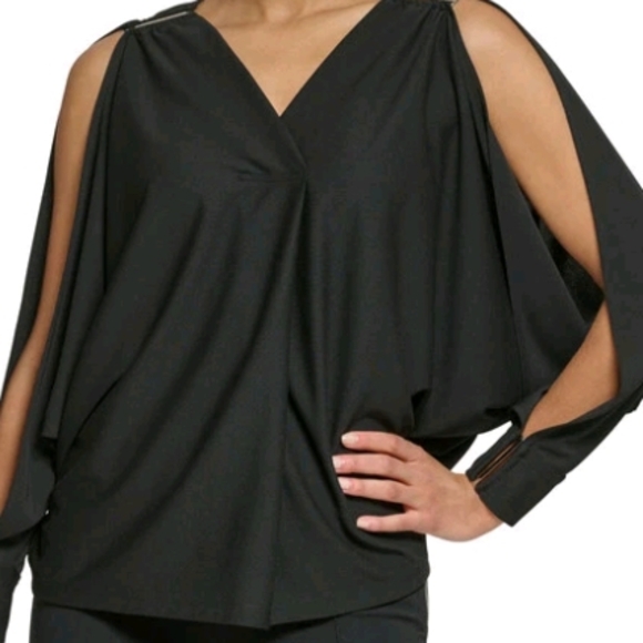 DKNY Black Cold Shoulder Blouse - Picture 1 of 9